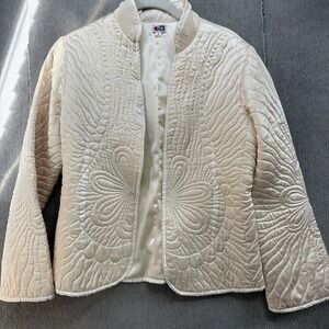 Lotta Stensson Silk Quilted Jacket Ivory Boho Art Womens Small Designer